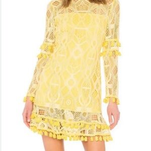 Alexis Yellow Lace Tassel Mini Long Sleeve Dress Size XS pre-owned.